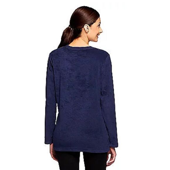 Denim & Co Womens 3X Long Sleeve Knit Terry Tunic Top Turquoise Crewneck NWT - Picture 3 of 4